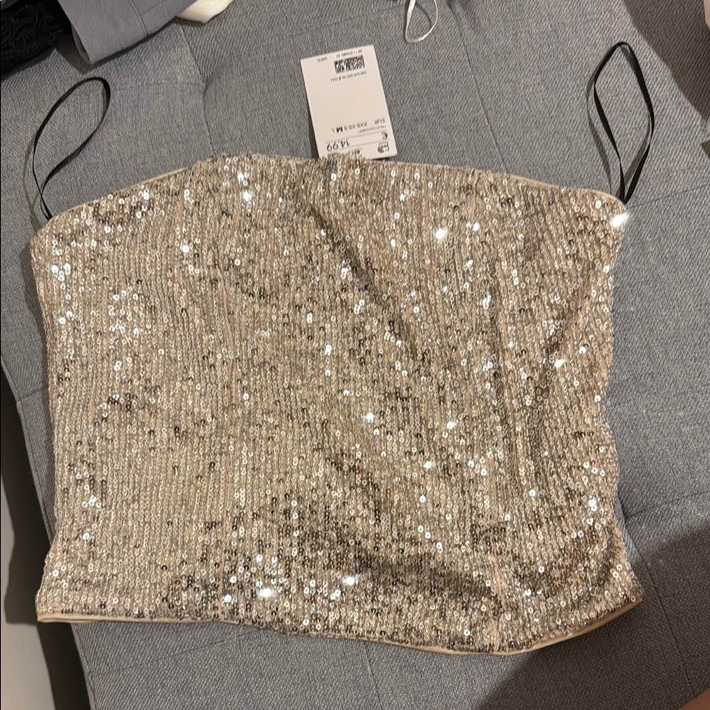 H&M Sequin Top in Silver and Cream